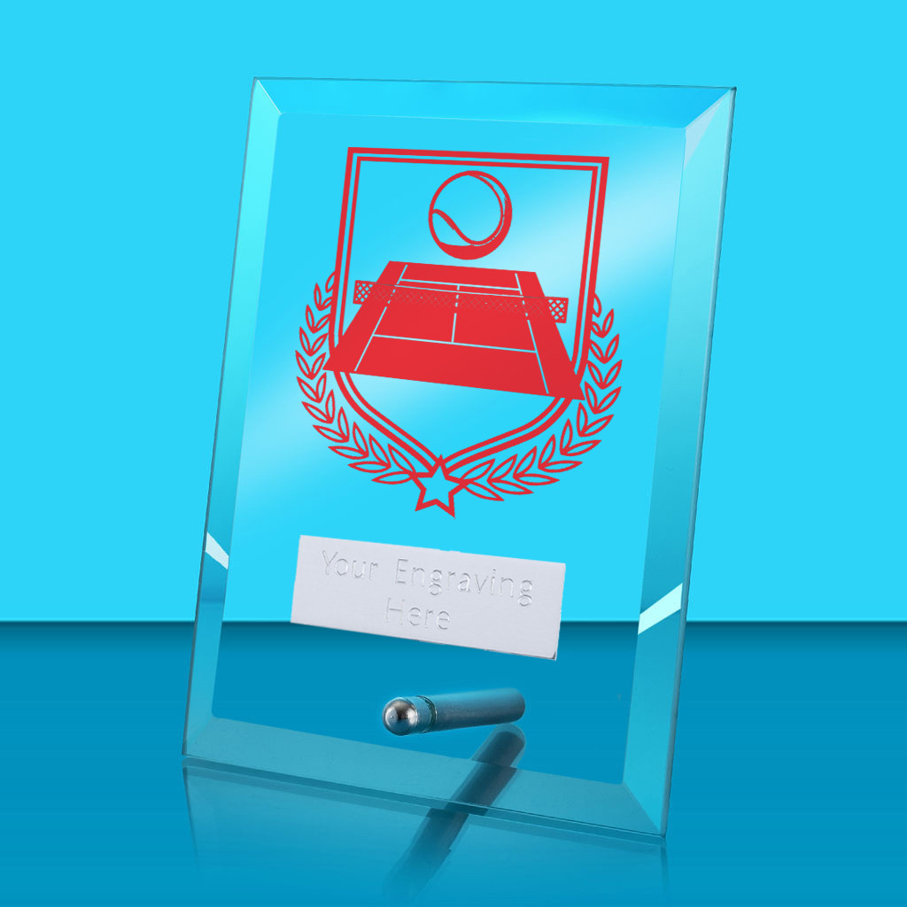 UV Colour Printed Tennis Glass Rectangle Award with Metal Pin