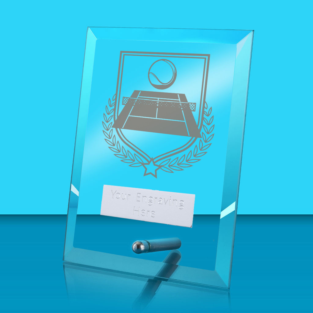 UV Colour Printed Tennis Glass Rectangle Award with Metal Pin