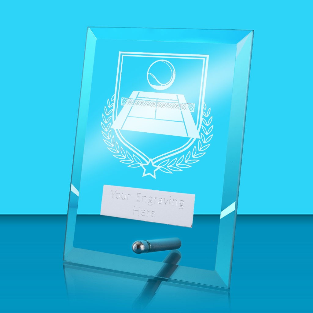 UV Colour Printed Tennis Glass Rectangle Award with Metal Pin