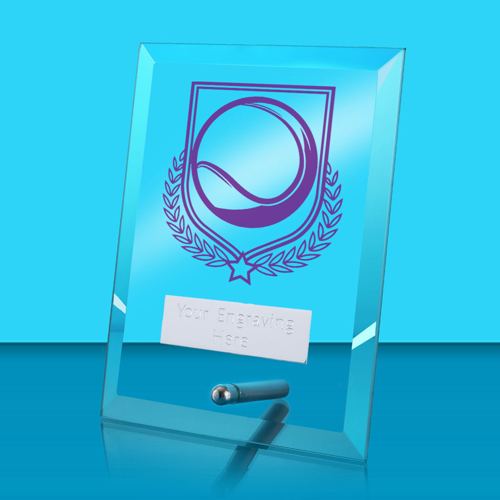 UV Colour Printed Tennis Glass Rectangle Award with Metal Pin