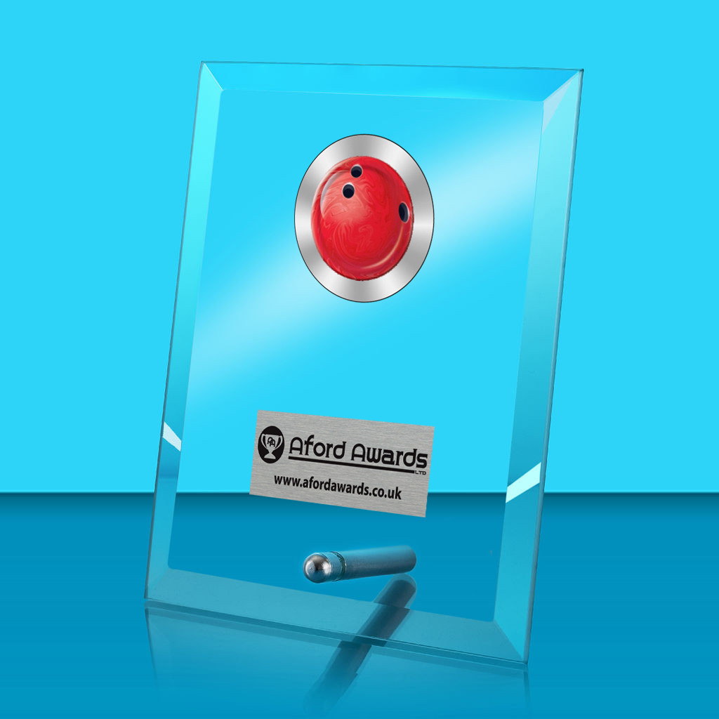 Ten Pin Bowling Glass Rectangle Award with Metal Pin