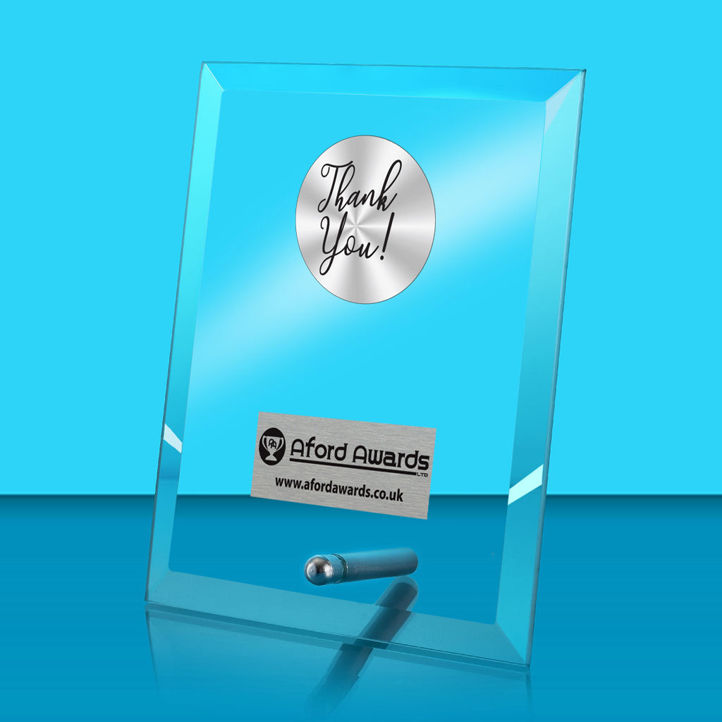 Thank you Glass Rectangle Award with Metal Pin