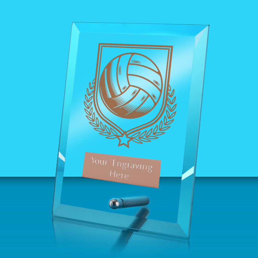 UV Colour Printed Volleyball Glass Rectangle Award with Metal Pin