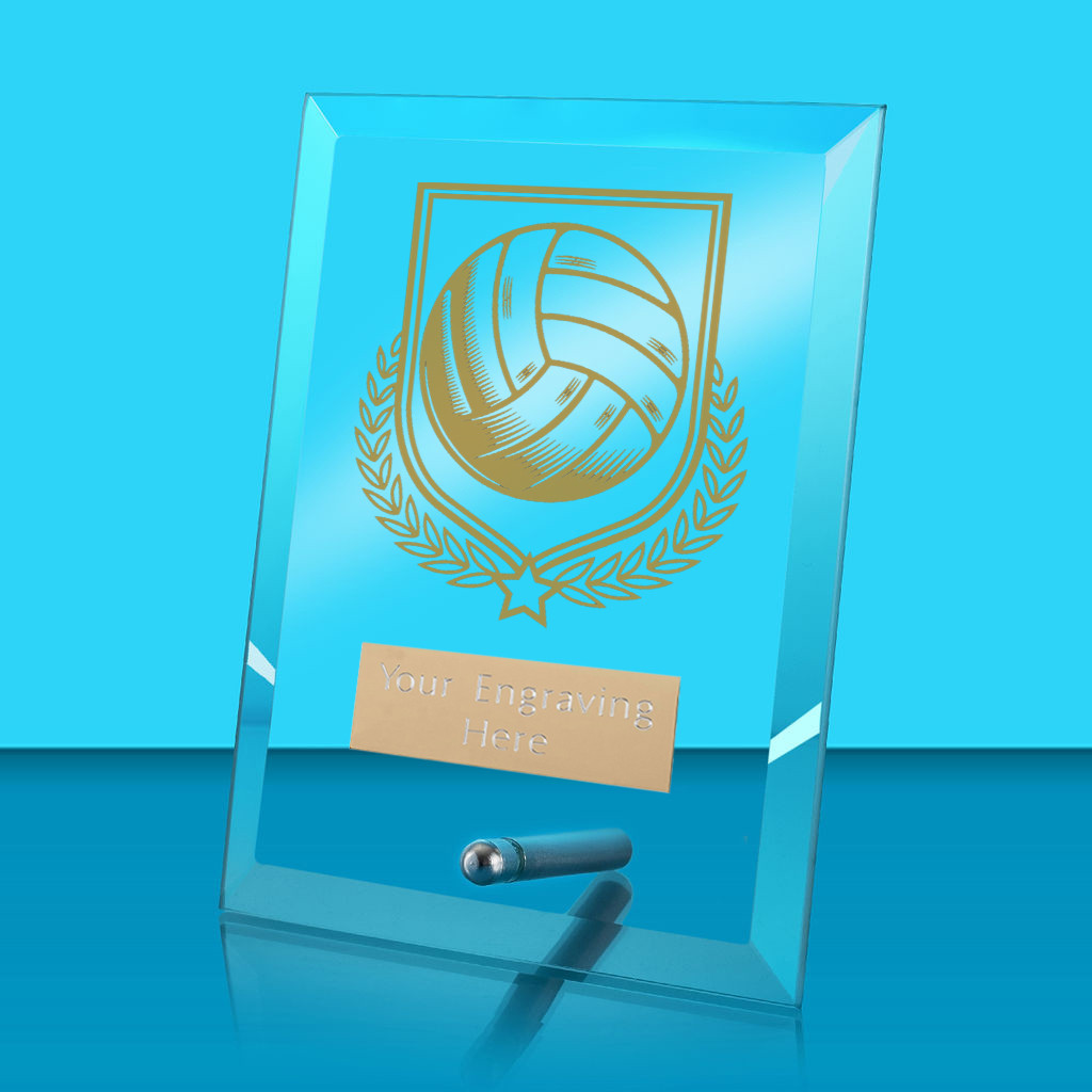 UV Colour Printed Volleyball Glass Rectangle Award with Metal Pin