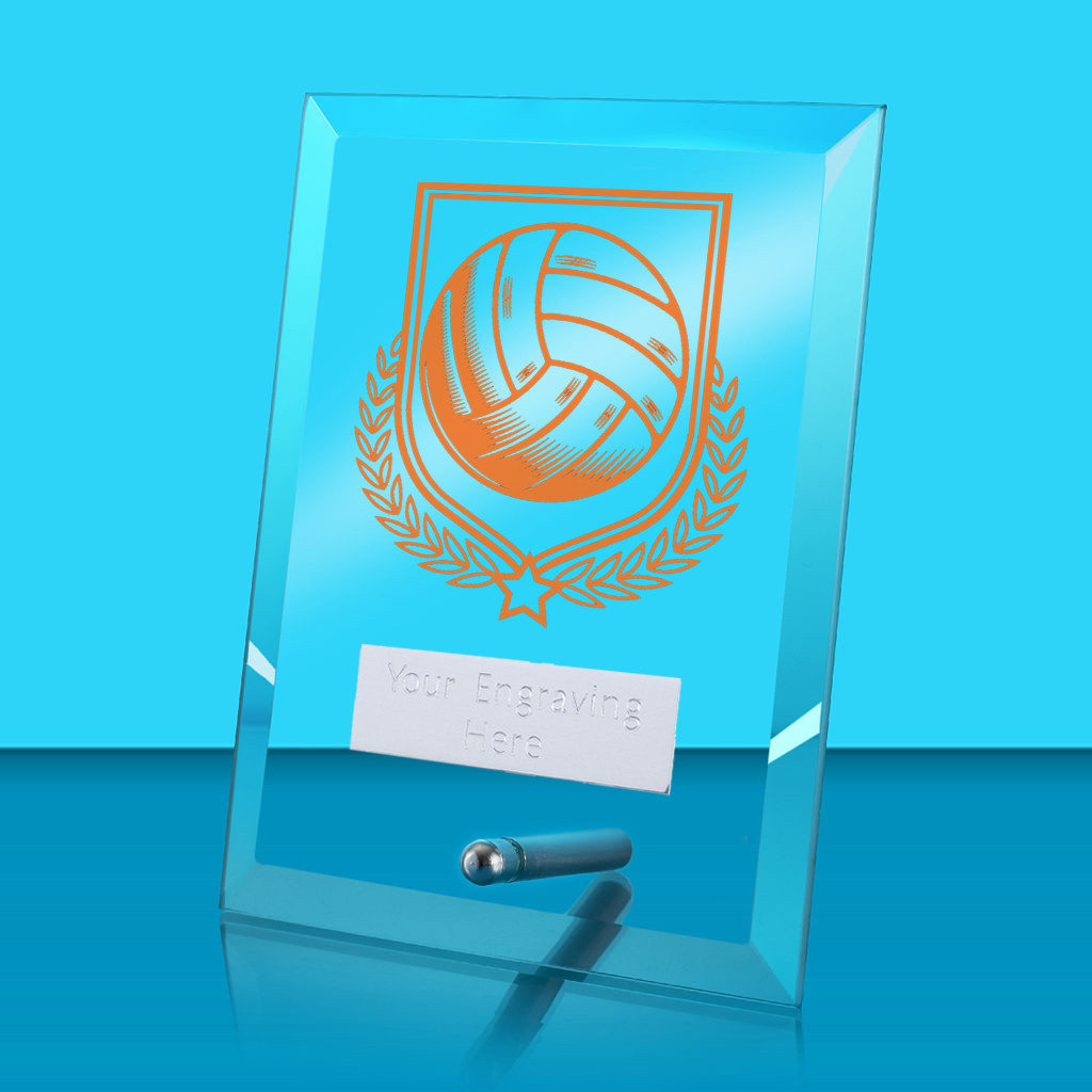UV Colour Printed Volleyball Glass Rectangle Award with Metal Pin