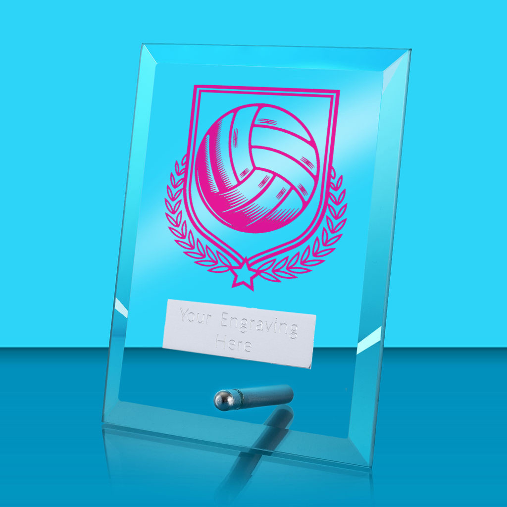 UV Colour Printed Volleyball Glass Rectangle Award with Metal Pin