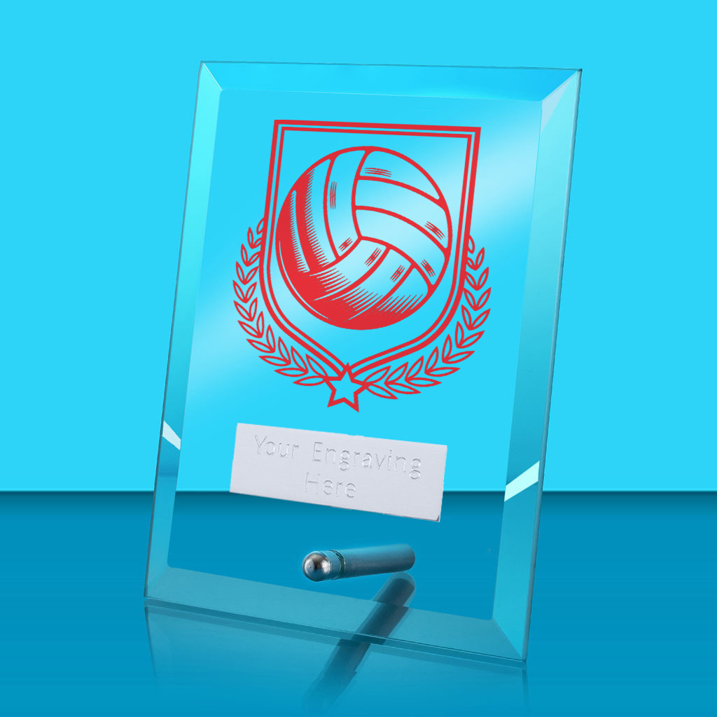 UV Colour Printed Volleyball Glass Rectangle Award with Metal Pin