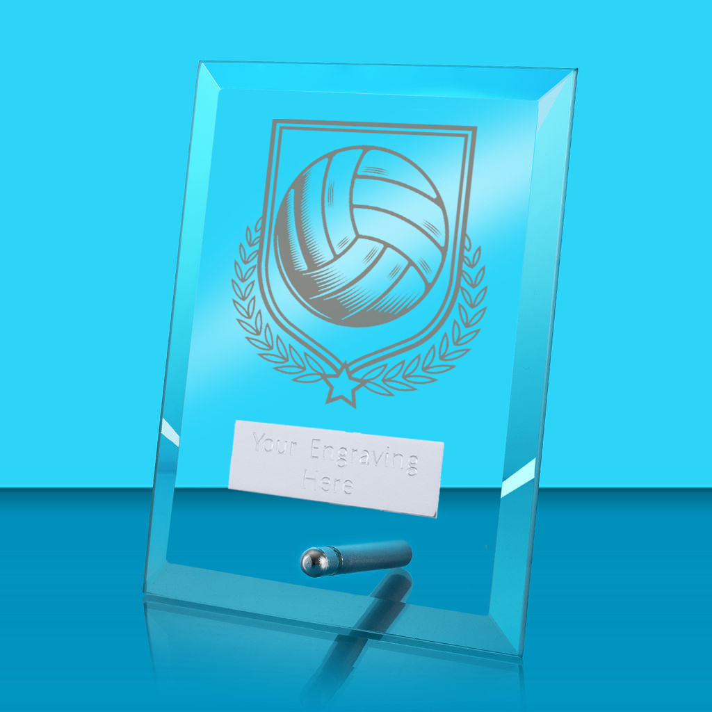 UV Colour Printed Volleyball Glass Rectangle Award with Metal Pin