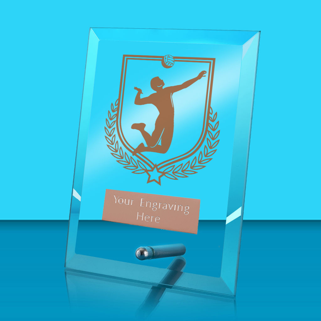 UV Colour Printed Volleyball Glass Rectangle Award with Metal Pin