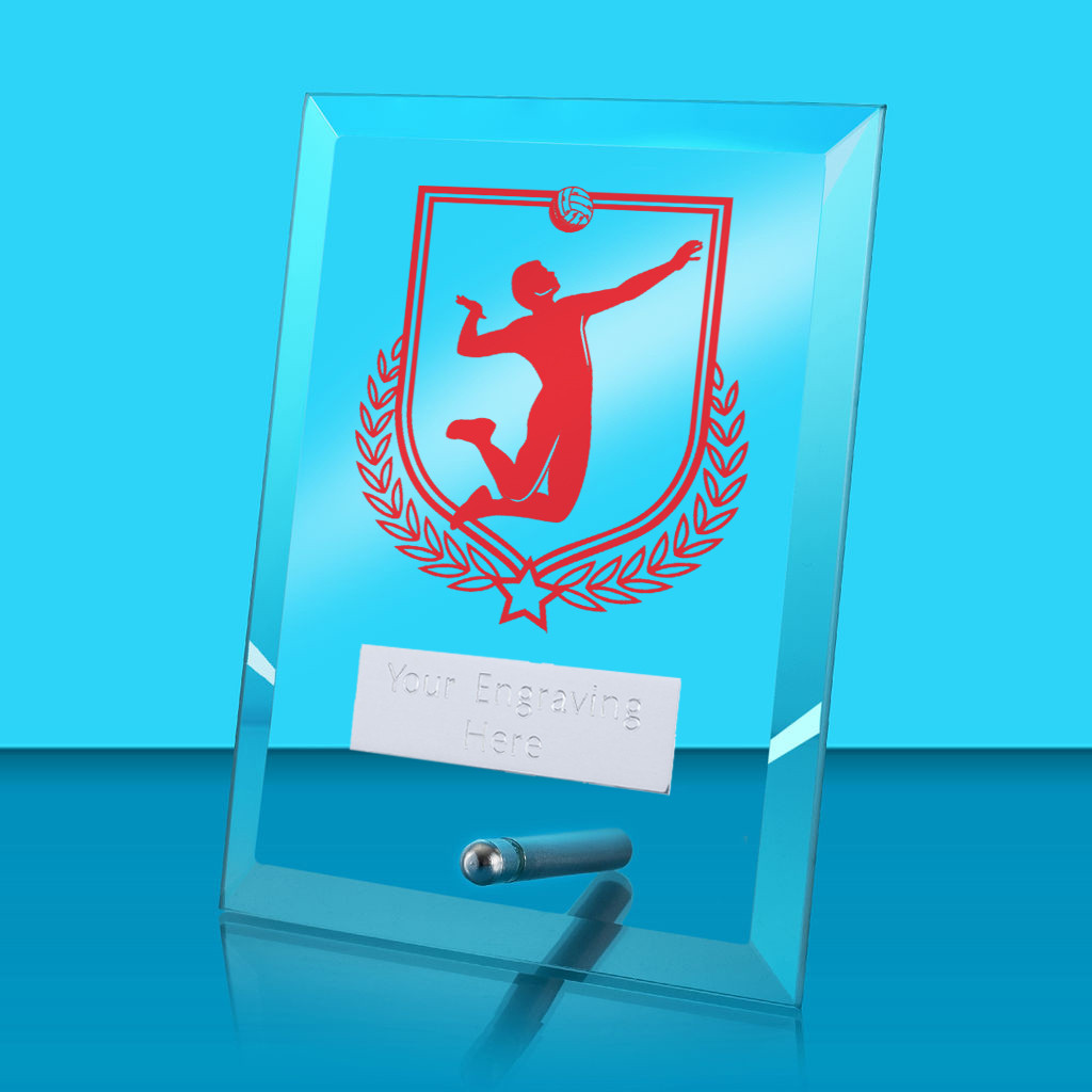 UV Colour Printed Volleyball Glass Rectangle Award with Metal Pin
