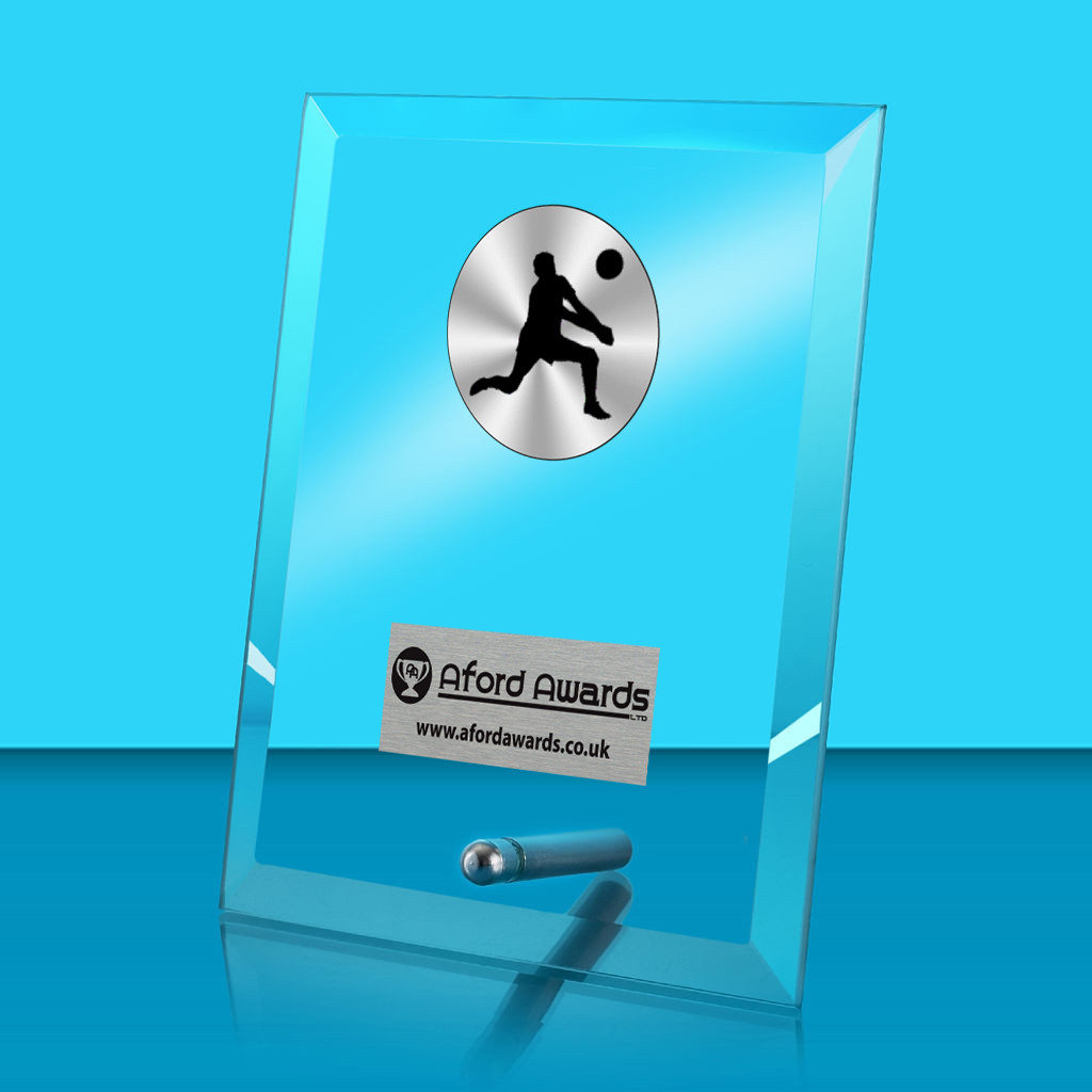 Volleyball Glass Rectangle Award with Metal Pin