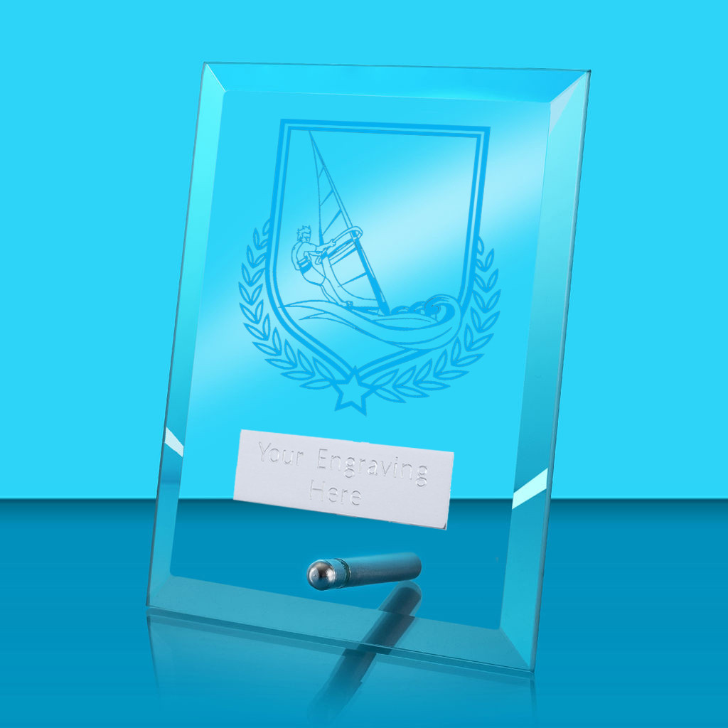 UV Colour Printed Wind Sailing Glass Rectangle Award with Metal Pin