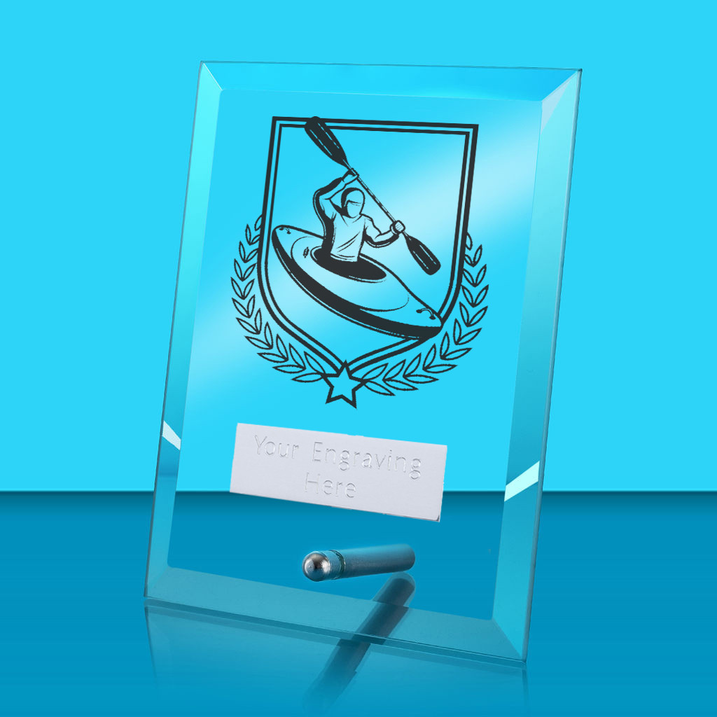 UV Colour Printed Kayaking Glass Rectangle Award with Metal Pin