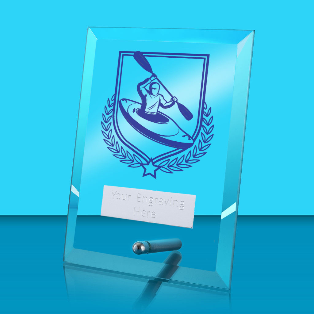 UV Colour Printed Kayaking Glass Rectangle Award with Metal Pin