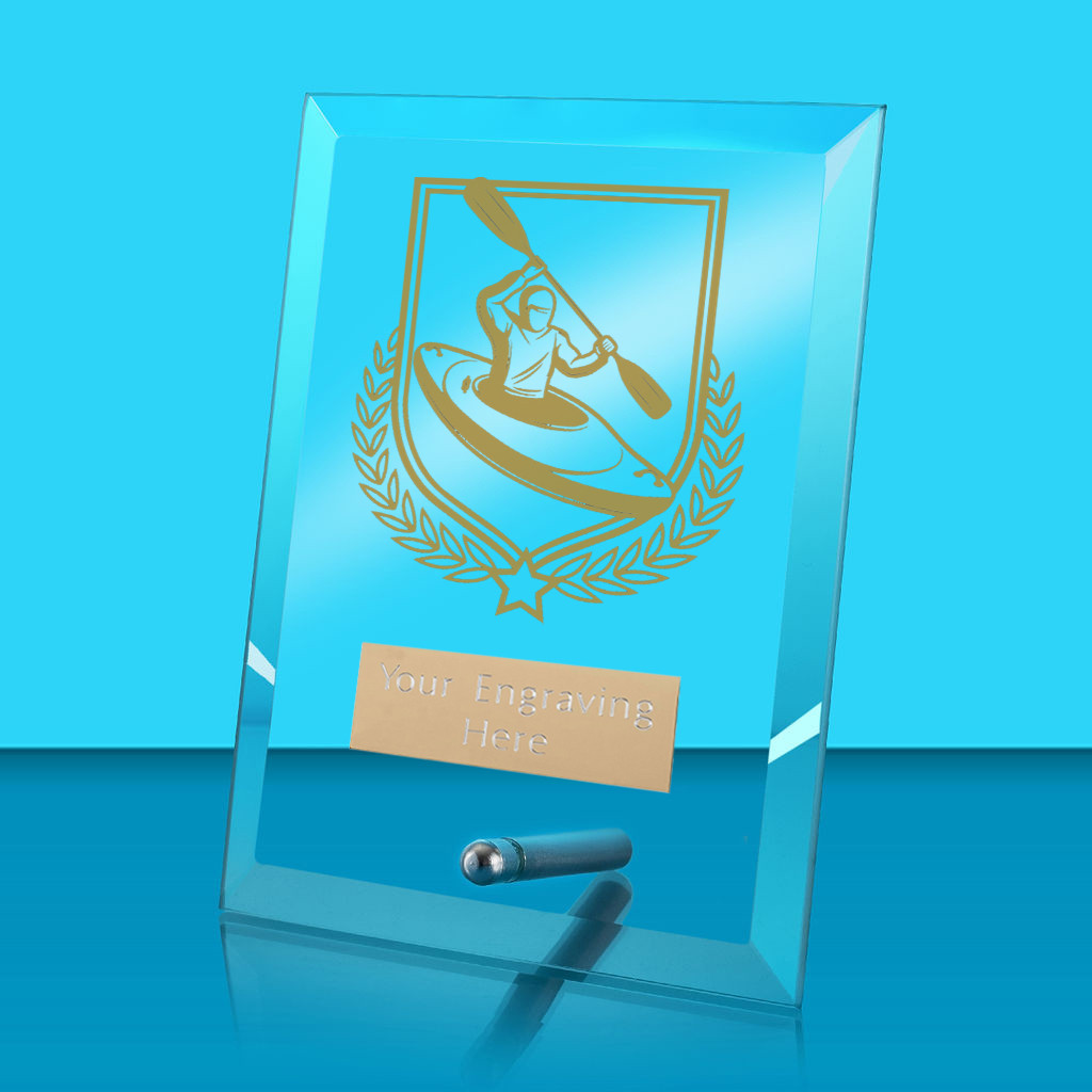 UV Colour Printed Kayaking Glass Rectangle Award with Metal Pin