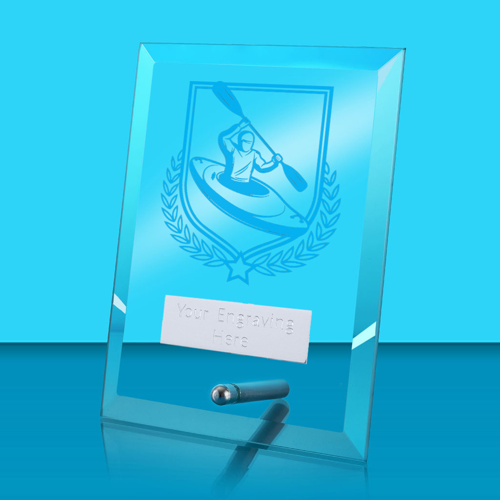 UV Colour Printed Kayaking Glass Rectangle Award with Metal Pin