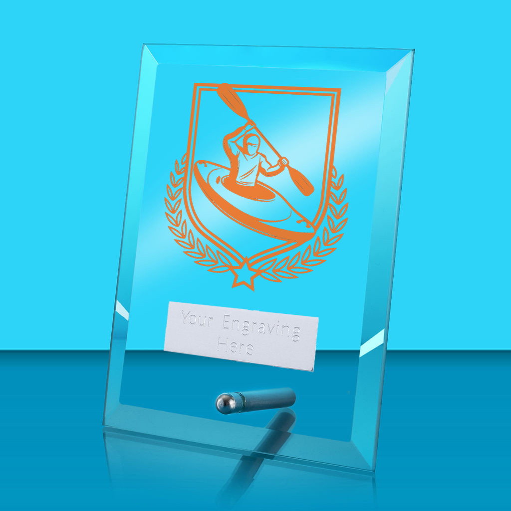 UV Colour Printed Kayaking Glass Rectangle Award with Metal Pin