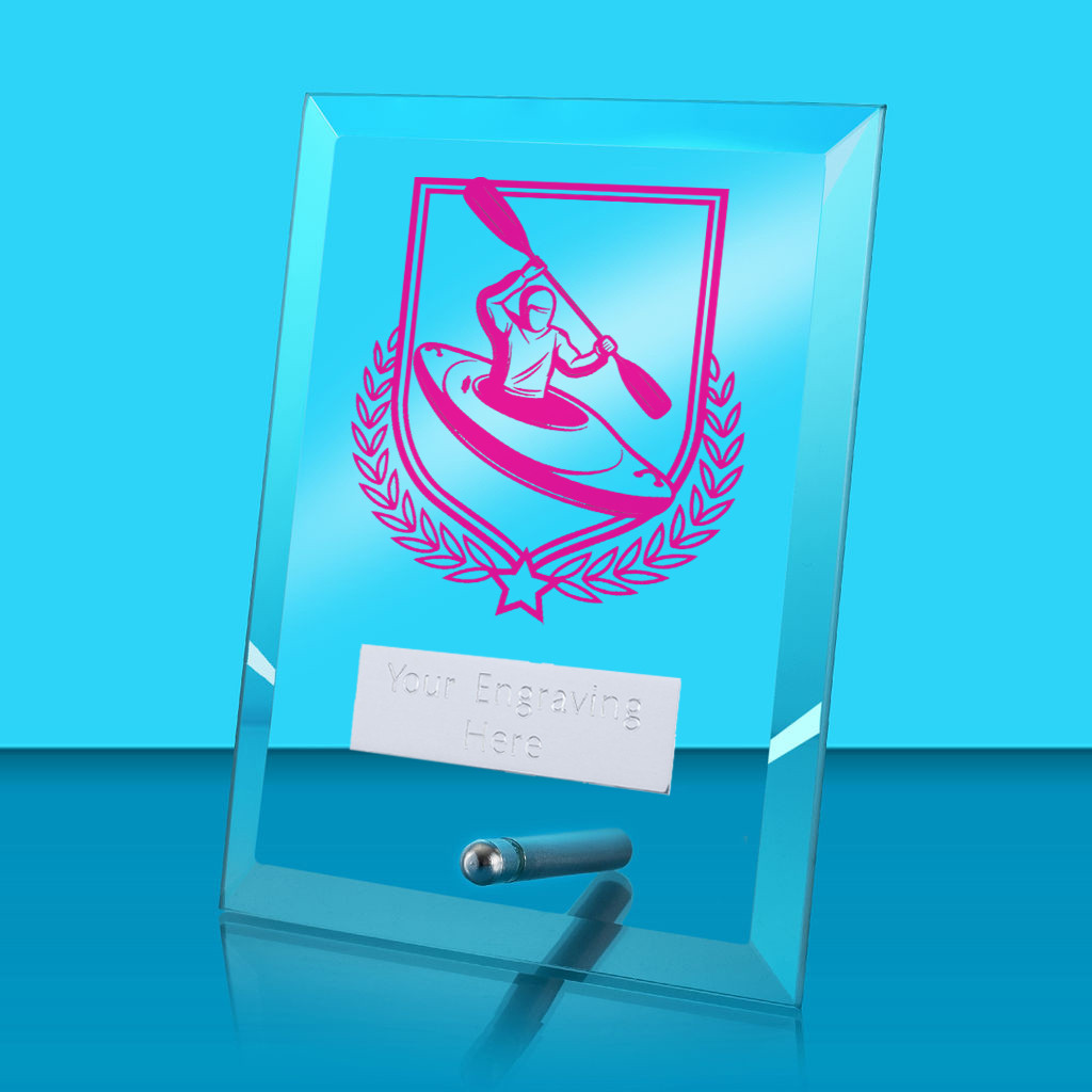 UV Colour Printed Kayaking Glass Rectangle Award with Metal Pin