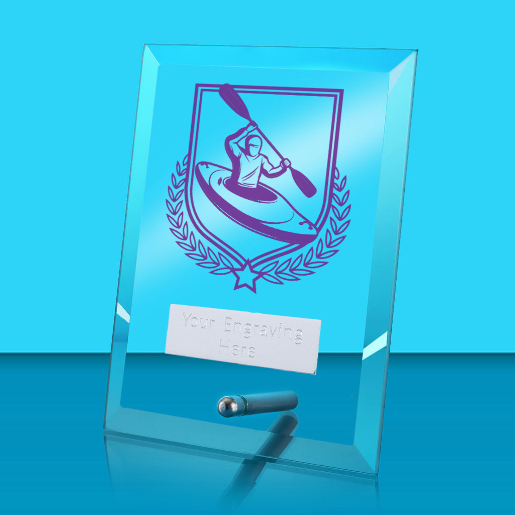 UV Colour Printed Kayaking Glass Rectangle Award with Metal Pin