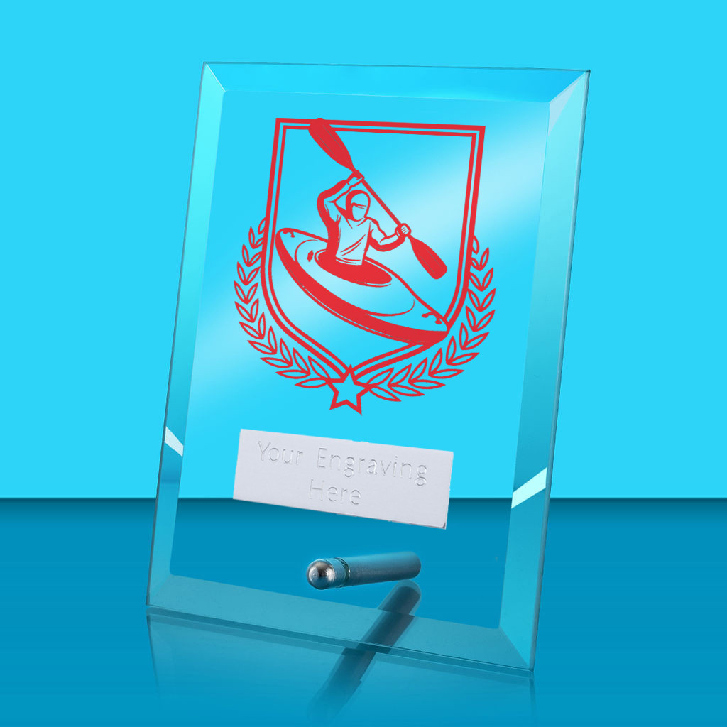UV Colour Printed Kayaking Glass Rectangle Award with Metal Pin