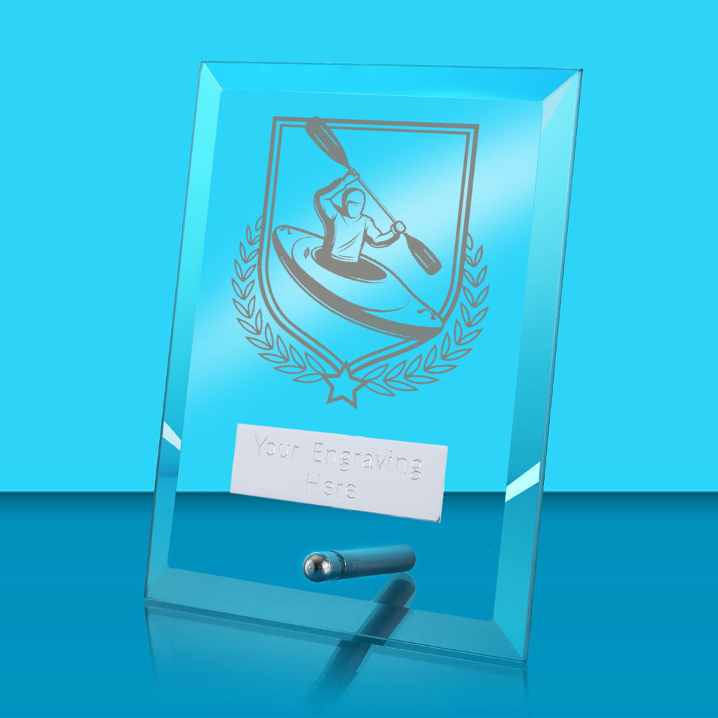 UV Colour Printed Kayaking Glass Rectangle Award with Metal Pin