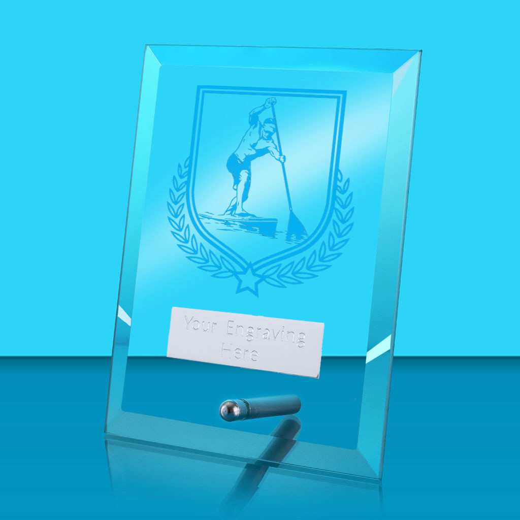 UV Colour Printed Paddle Boarding Glass Rectangle Award with Metal Pin