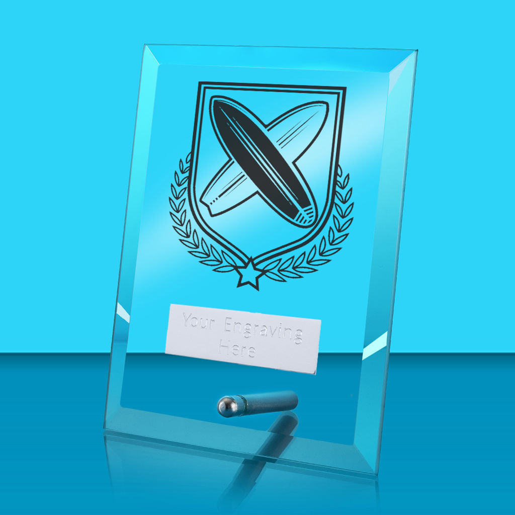 UV Colour Printed Surfing Glass Rectangle Award with Metal Pin