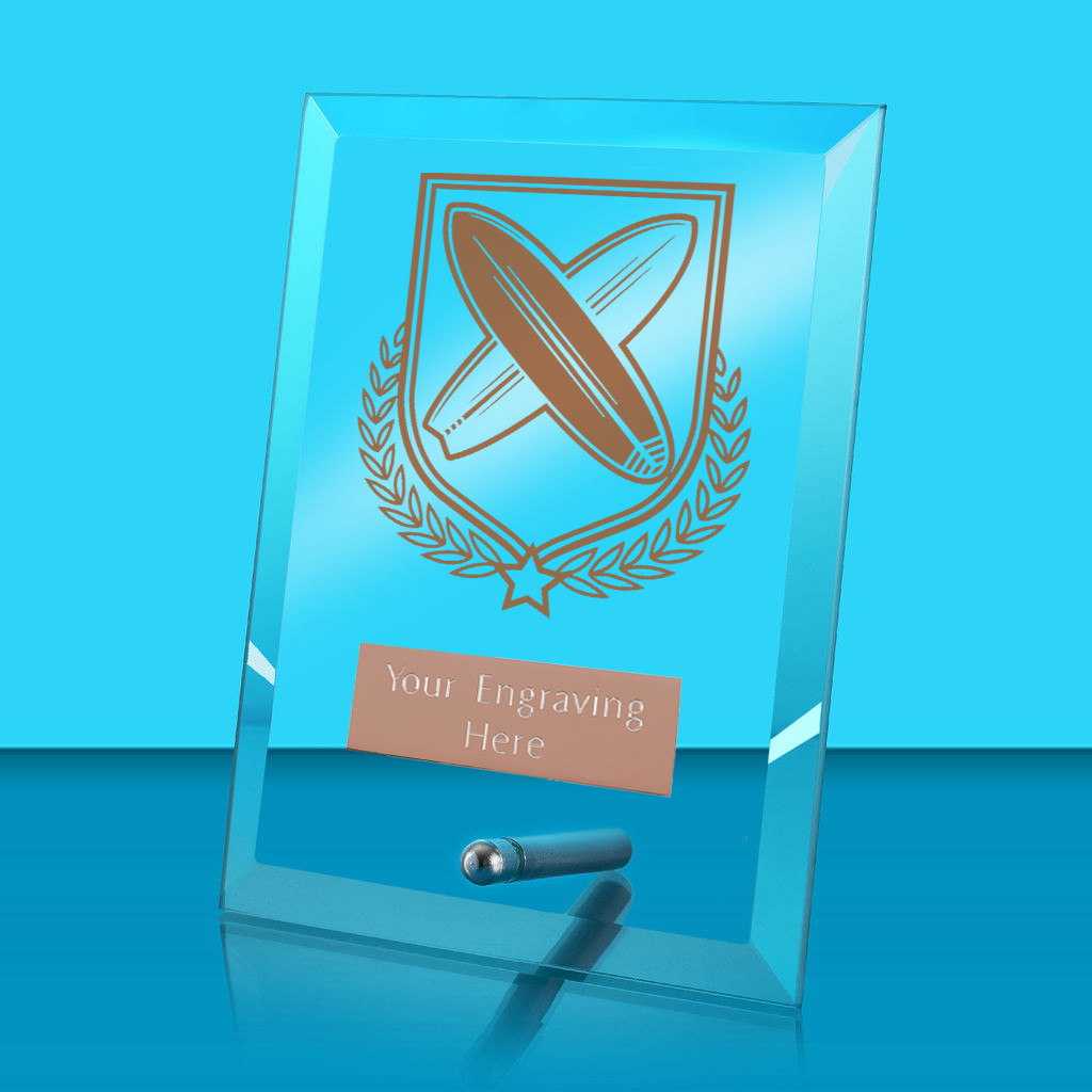 UV Colour Printed Surfing Glass Rectangle Award with Metal Pin