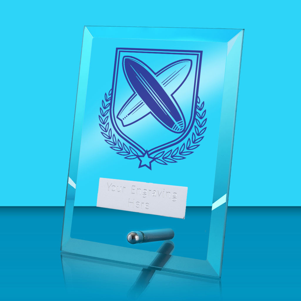 UV Colour Printed Surfing Glass Rectangle Award with Metal Pin