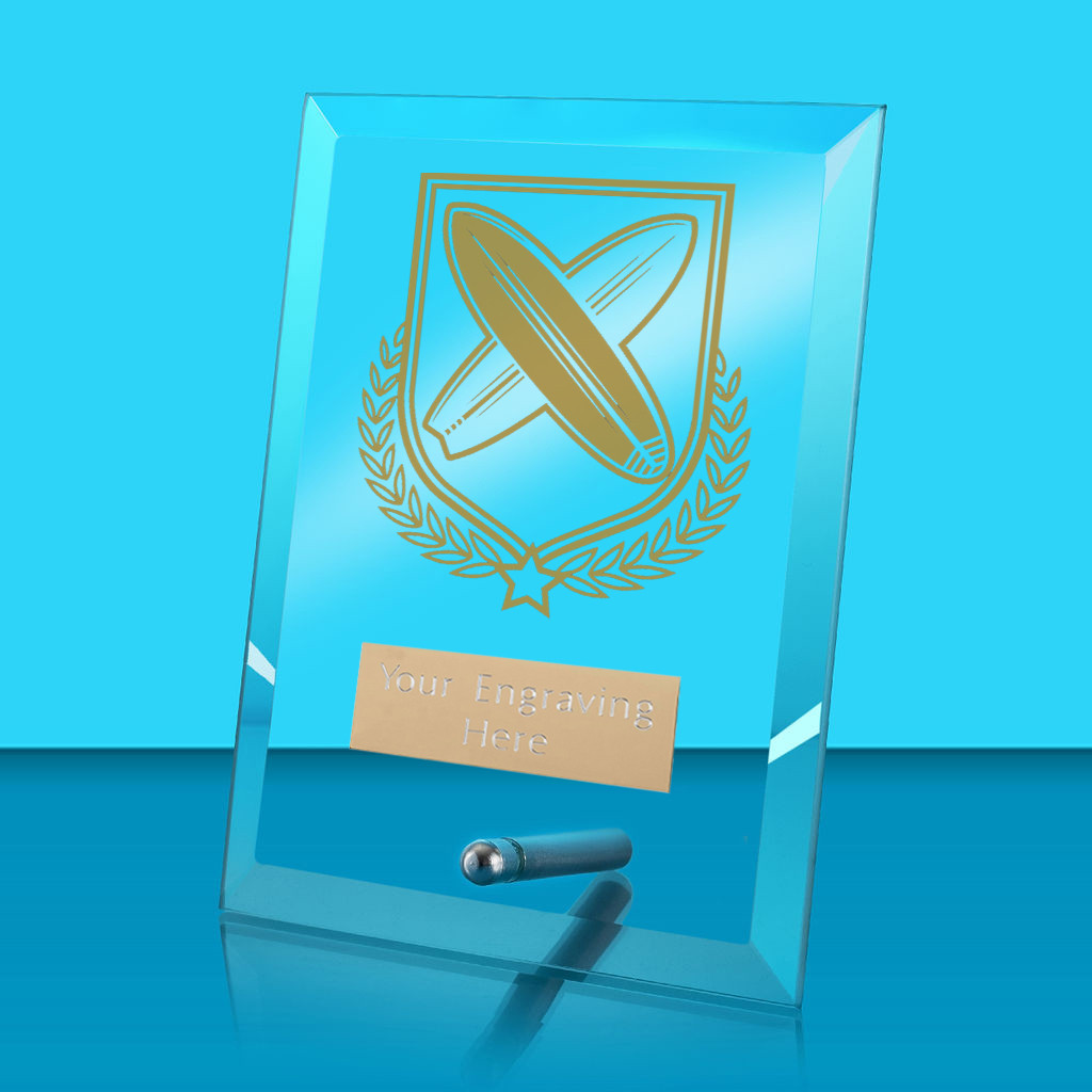 UV Colour Printed Surfing Glass Rectangle Award with Metal Pin