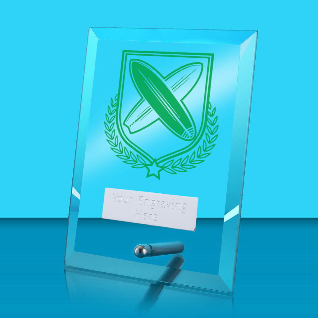 UV Colour Printed Surfing Glass Rectangle Award with Metal Pin