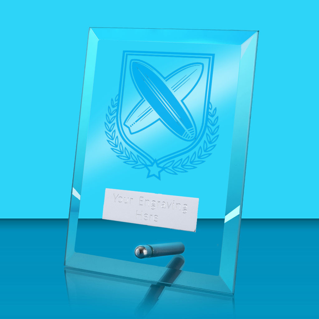 UV Colour Printed Surfing Glass Rectangle Award with Metal Pin