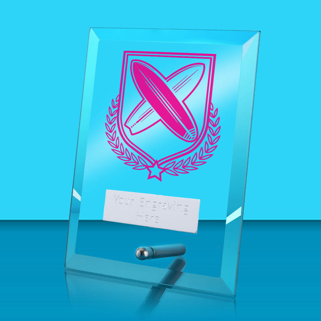 UV Colour Printed Surfing Glass Rectangle Award with Metal Pin