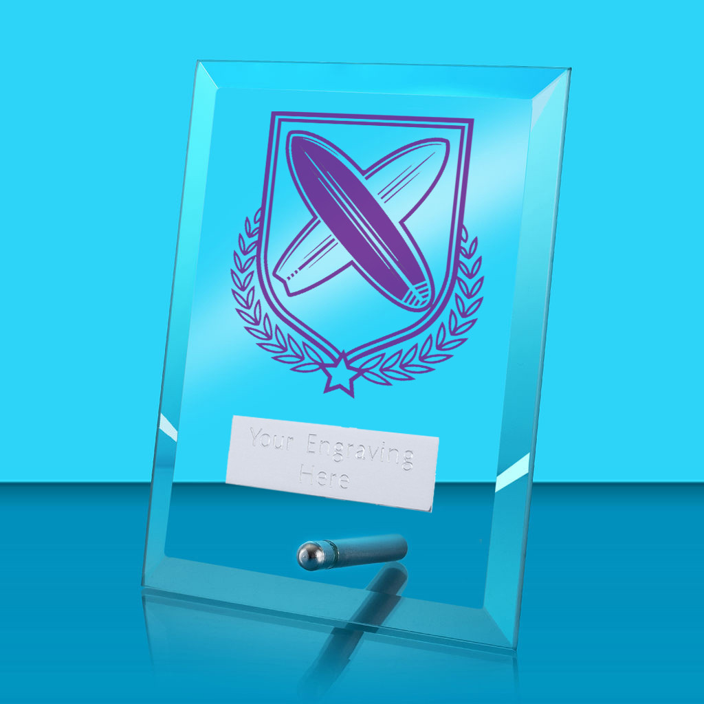 UV Colour Printed Surfing Glass Rectangle Award with Metal Pin