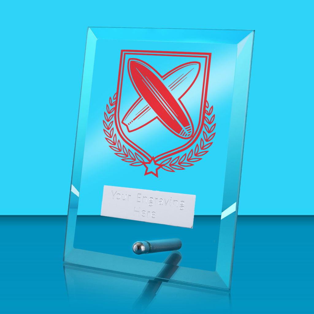 UV Colour Printed Surfing Glass Rectangle Award with Metal Pin
