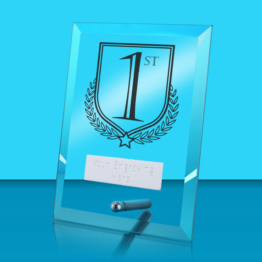 UV Colour Printed 1st, 2nd & 3rd Glass Rectangle Award with Metal Pin