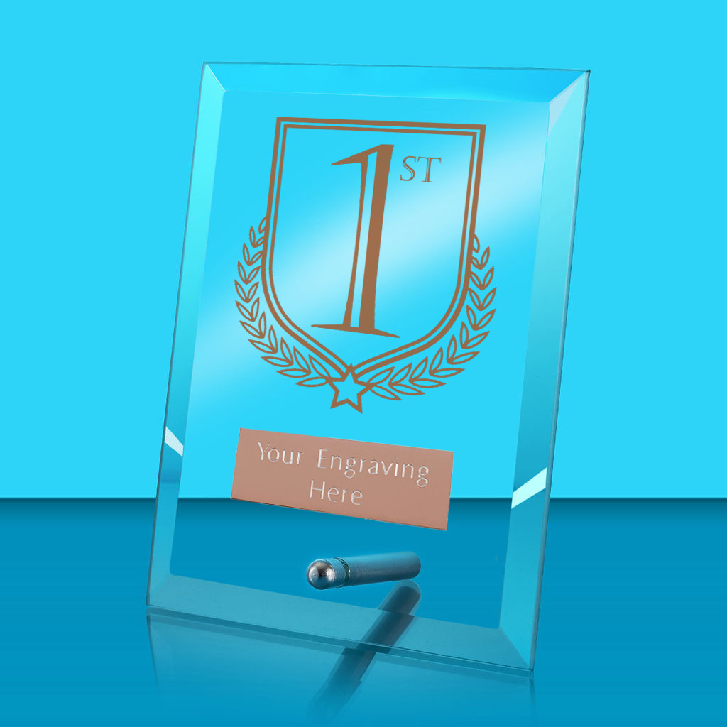 UV Colour Printed 1st, 2nd & 3rd Glass Rectangle Award with Metal Pin