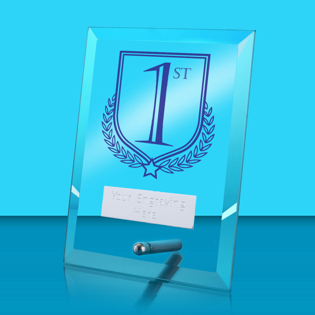 UV Colour Printed 1st, 2nd & 3rd Glass Rectangle Award with Metal Pin