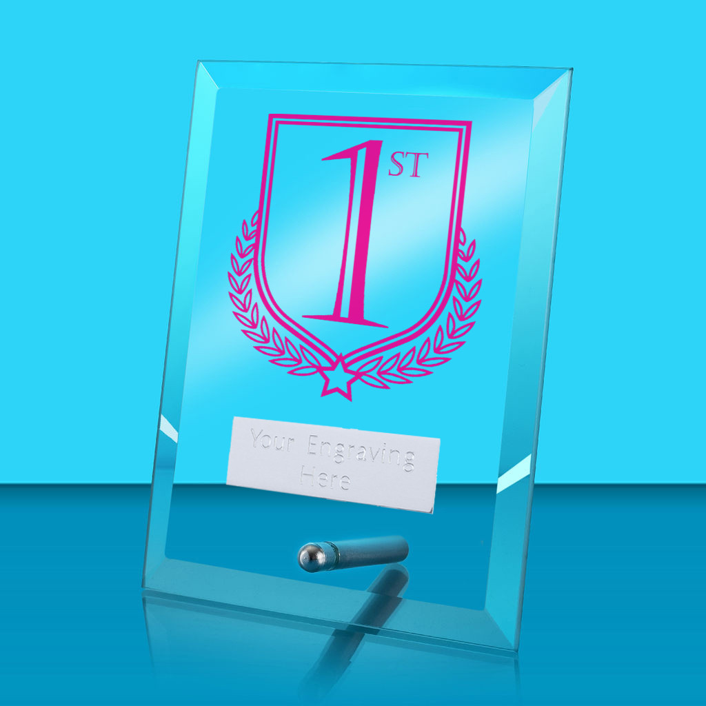 UV Colour Printed 1st, 2nd & 3rd Glass Rectangle Award with Metal Pin