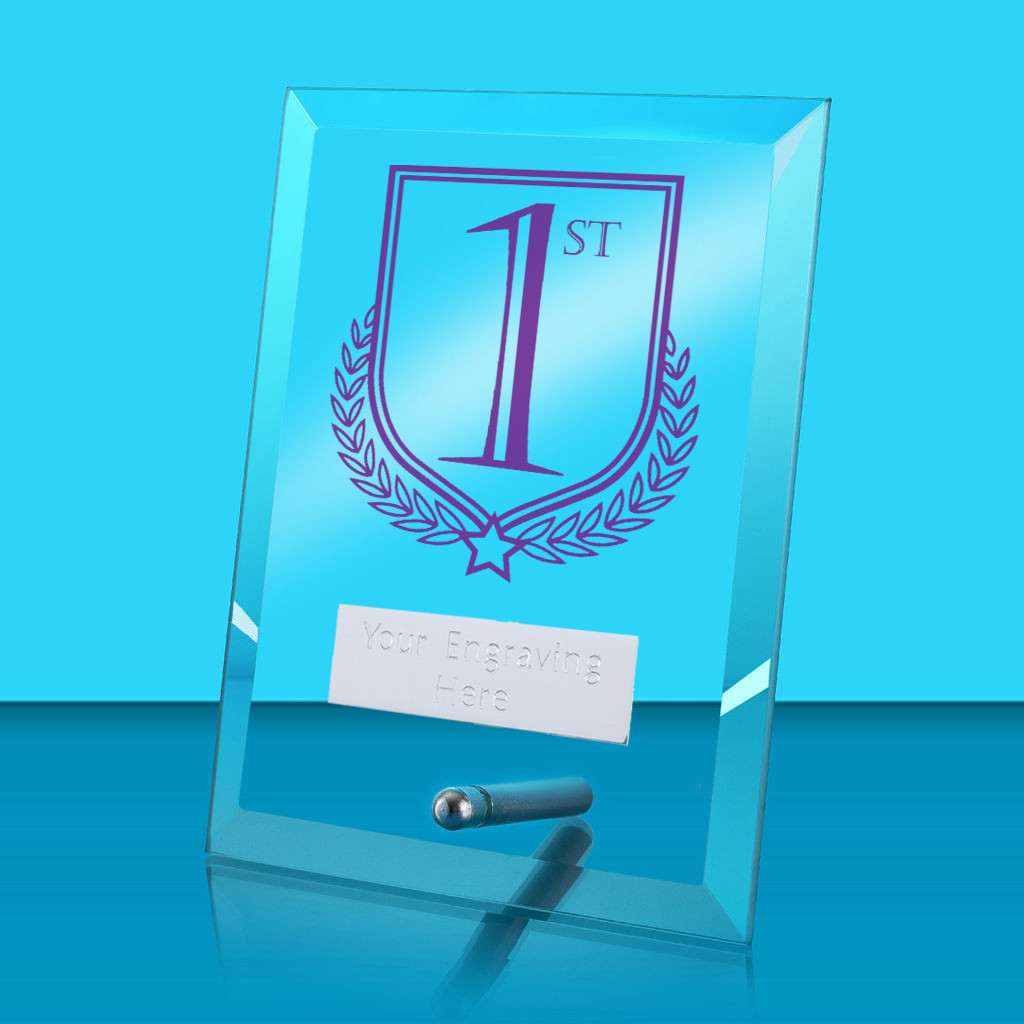 UV Colour Printed 1st, 2nd & 3rd Glass Rectangle Award with Metal Pin