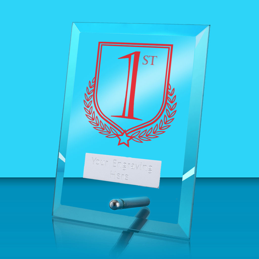 UV Colour Printed 1st, 2nd & 3rd Glass Rectangle Award with Metal Pin