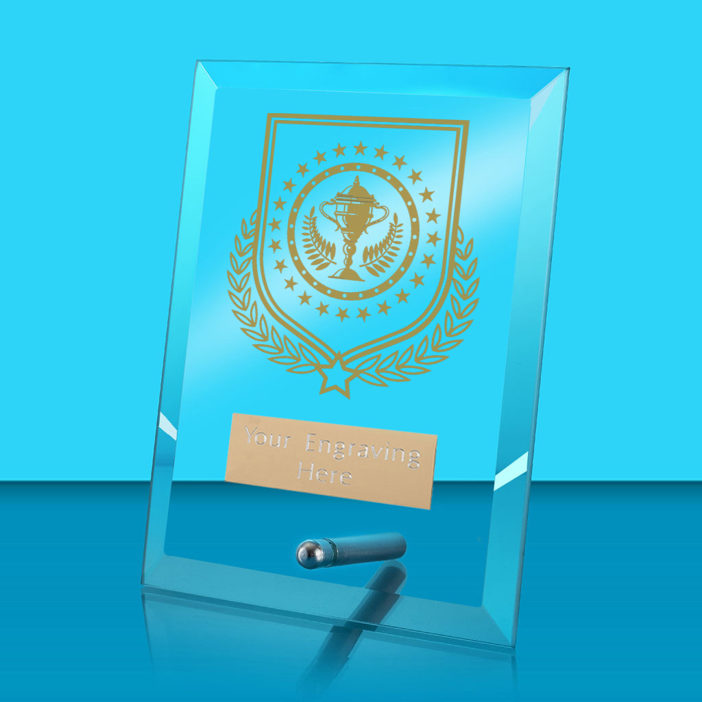 UV Colour Printed Winner Glass Rectangle Award with Metal Pin