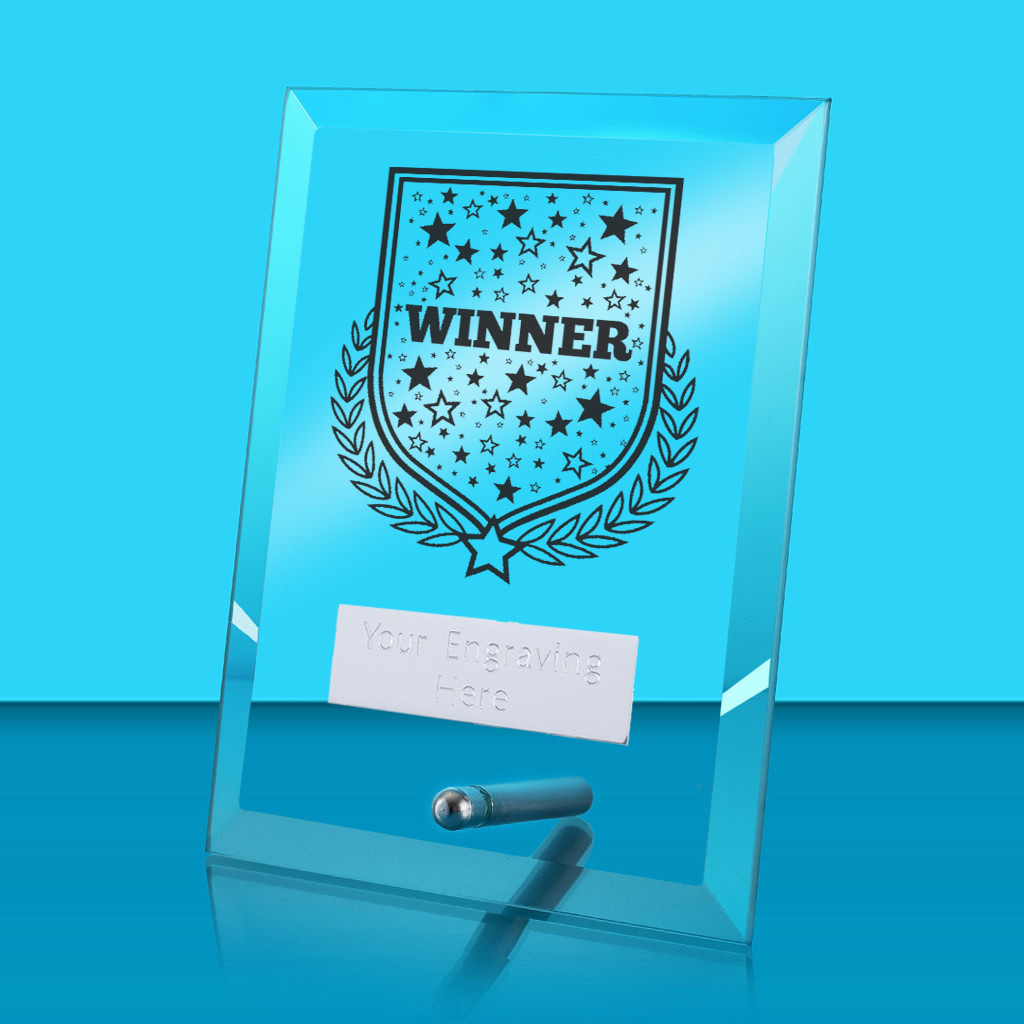 UV Colour Printed Winner Glass Rectangle Award with Metal Pin