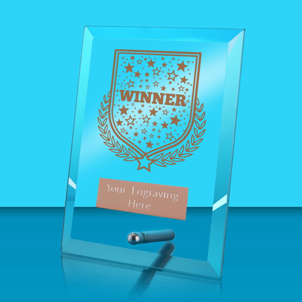 UV Colour Printed Winner Glass Rectangle Award with Metal Pin