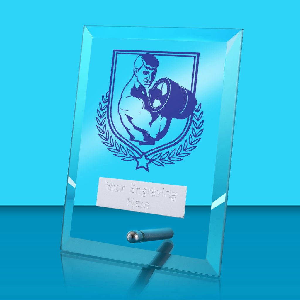 UV Colour Printed Weightlifting Glass Rectangle Award with Metal Pin