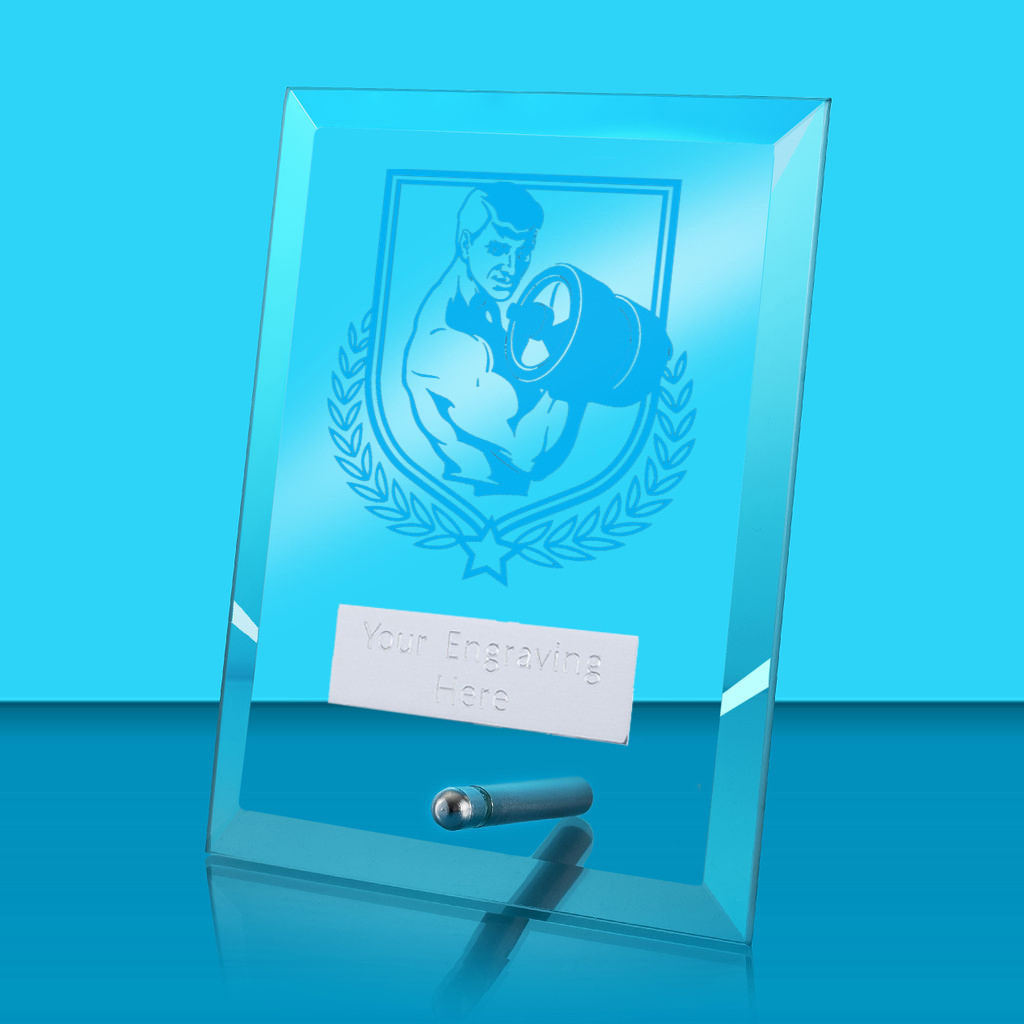 UV Colour Printed Weightlifting Glass Rectangle Award with Metal Pin