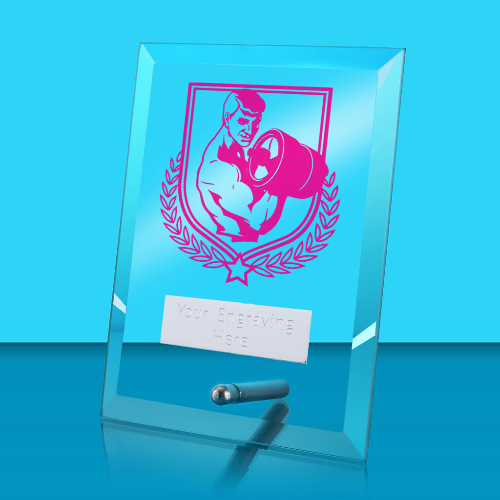 UV Colour Printed Weightlifting Glass Rectangle Award with Metal Pin