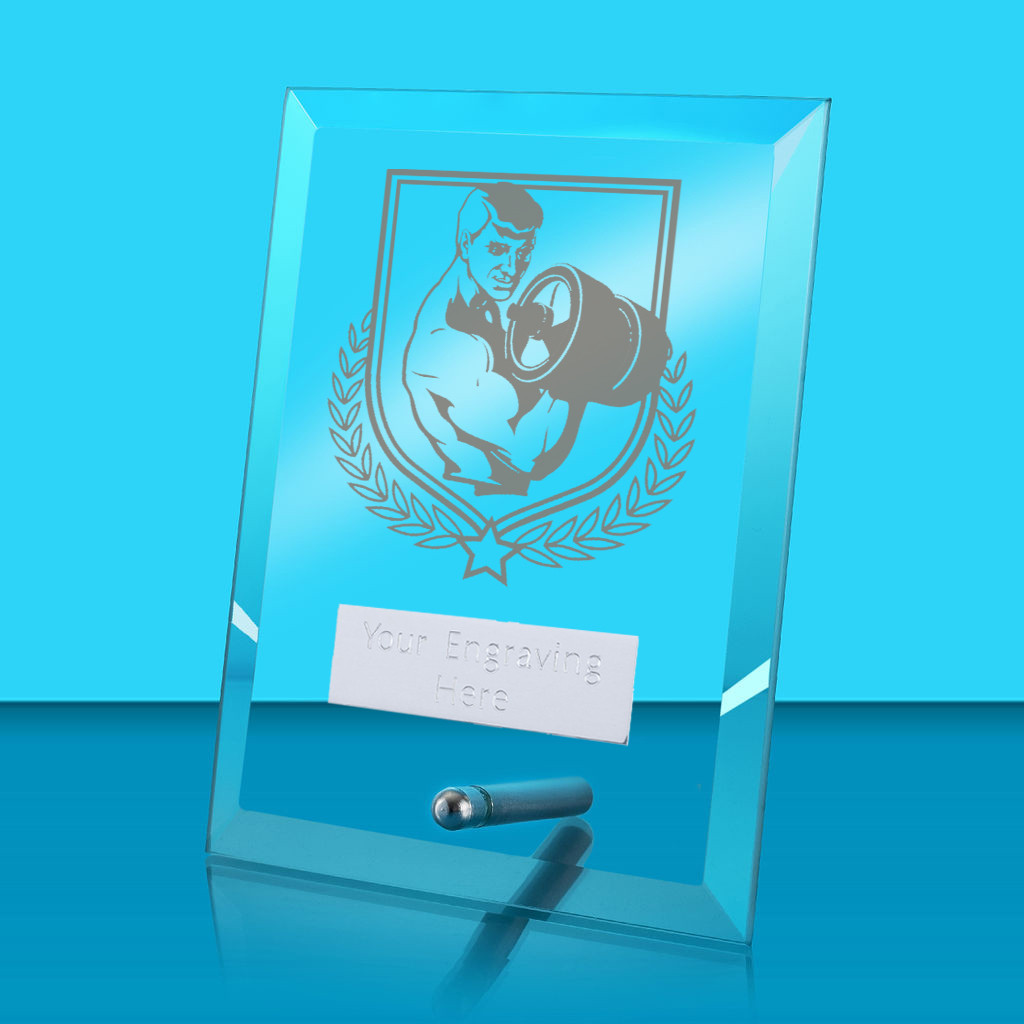 UV Colour Printed Weightlifting Glass Rectangle Award with Metal Pin