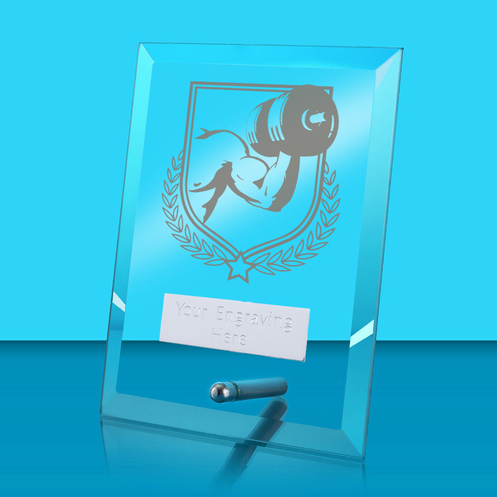 UV Colour Printed Weightlifting Glass Rectangle Award with Metal Pin