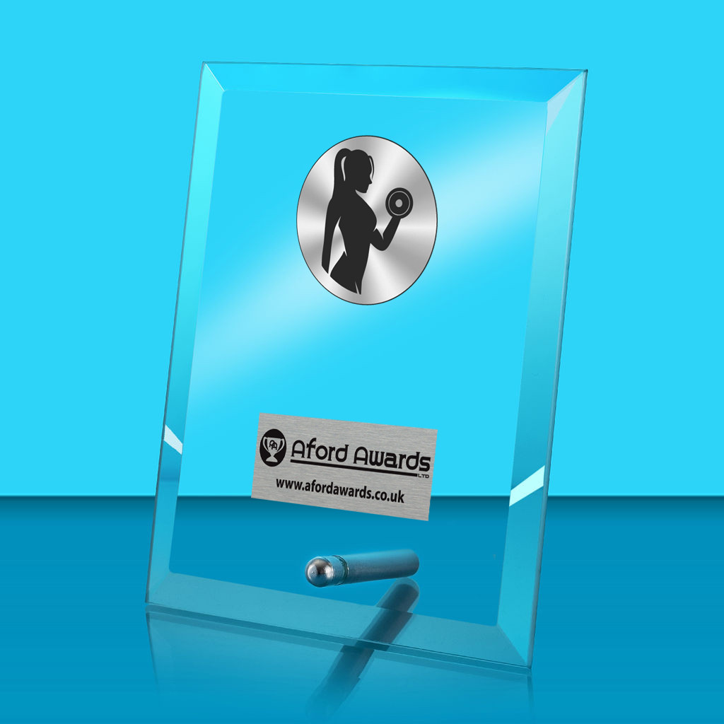 Weightlifting Glass Rectangle Award with Metal Pin